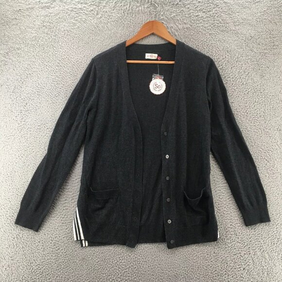 So Button Up Cardigan Sweater Womens Large Black Long Sleeve Knitted Casual - Picture 1 of 9